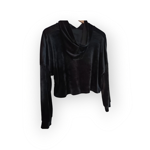 Juicy Couture Black velvet Cropped Hoodie pullover large - Picture 6 of 9